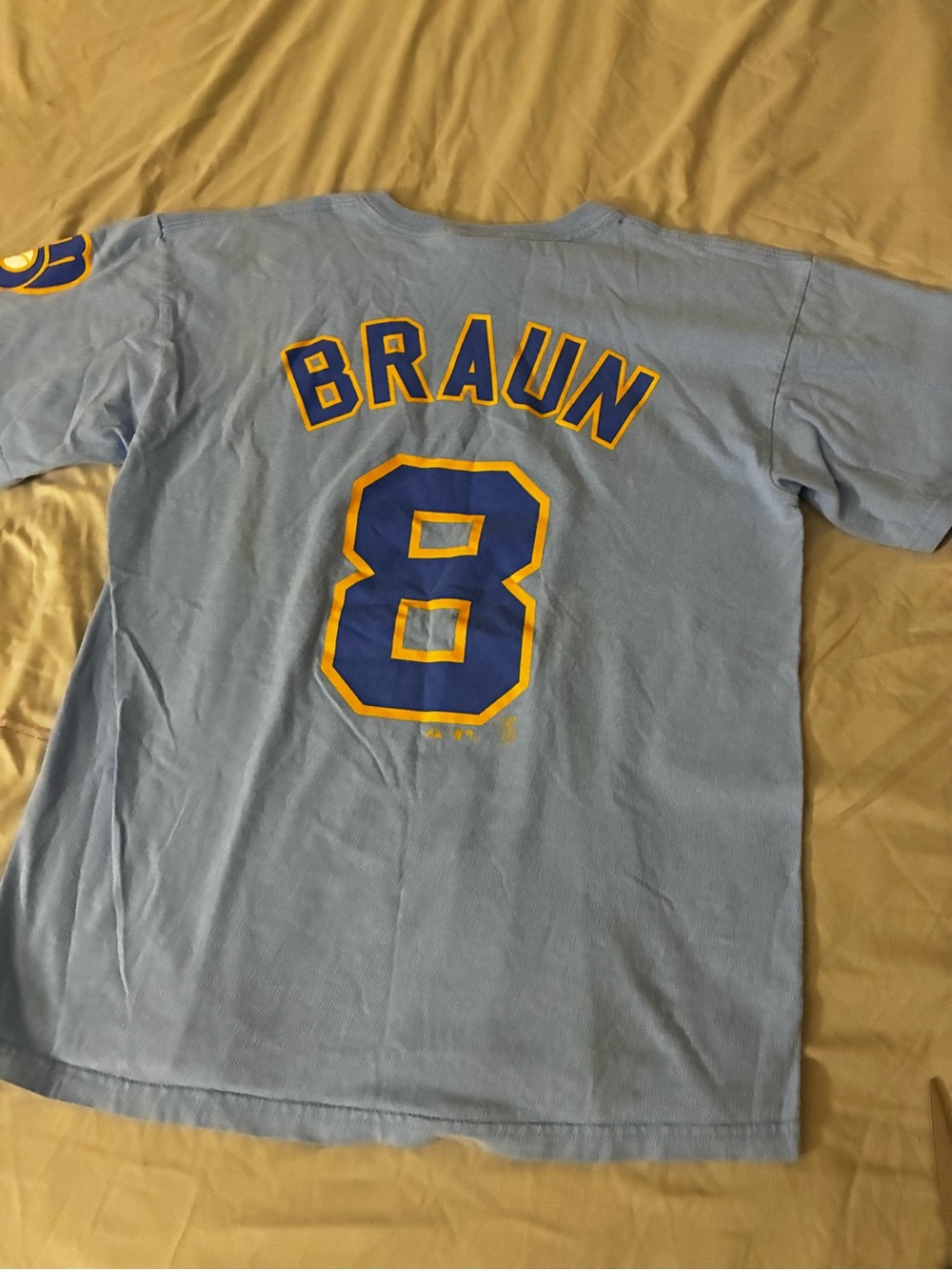 Majestic Braun #8 Light Blue and Yellow Baseball Jersey
